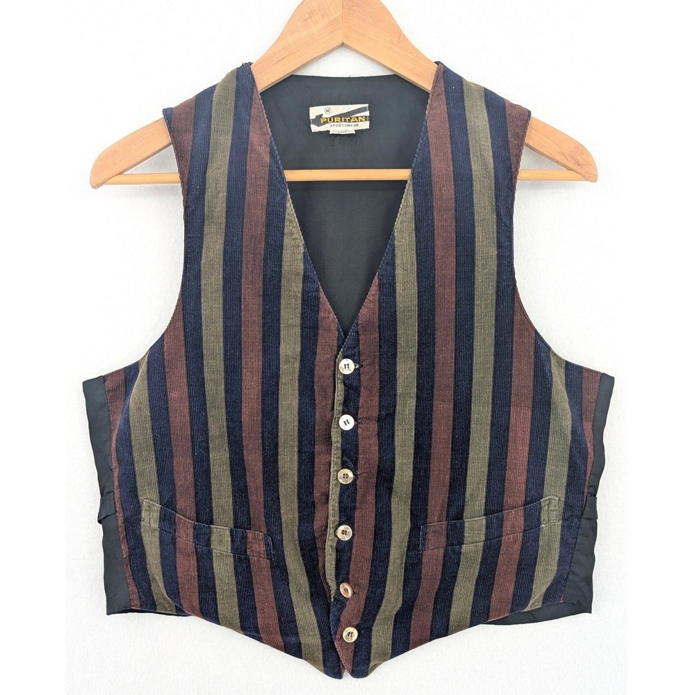 Vintage Puritan Sportswear Corduroy Stripe Vest M 70s 80s Waistcoat Western